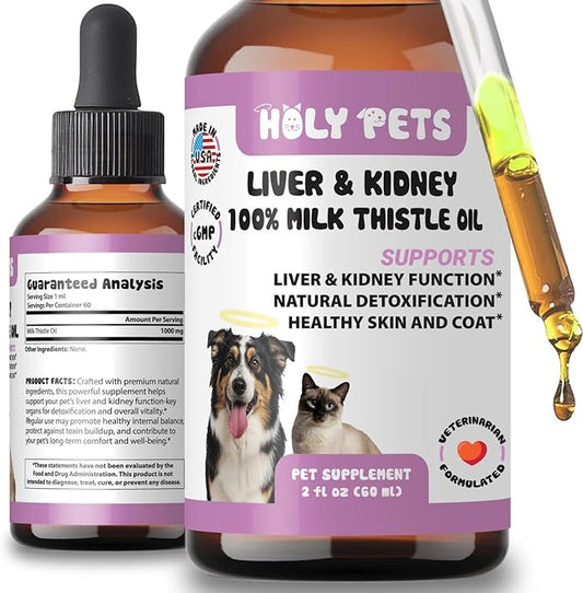 Milk Thistle for Dogs & Cats – 100% Pure Oil, Liver Support, No Additives, Fillers, or Preservatives – Natural Antioxidant for Pet Wellbeing – 2 oz Liquid Dropper