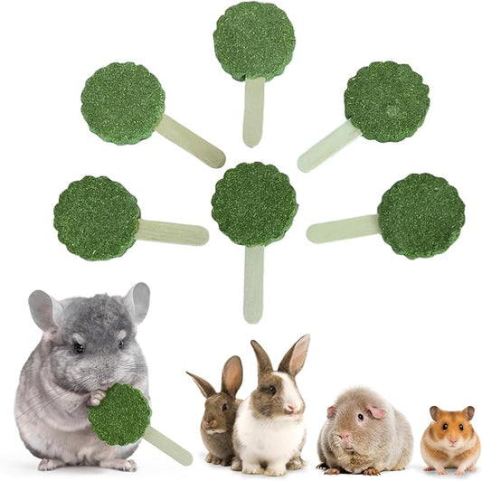 YKD Natural Timothy Hay Cookie Sticks Chew Toys for Teeth, Rotating Aluminum Alloy Chinchilla Cage Toys, Bunny Chew Treats for Rabbits, Guinea Pigs, Chinchillas (Green - Timothy)