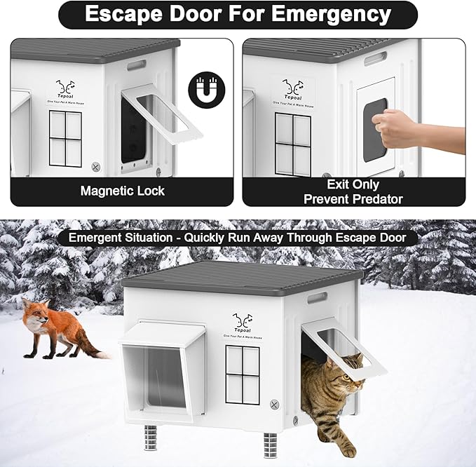Dahivs Heated Cat House for Outside, High Insulated Heated Outdoor Cat Shelter 100% Weatherproof with Escape Door, Elevated Outdoor Cat House with Heater for Feral Stray Barn Cat Kitty 17.7"x17"x17.5"