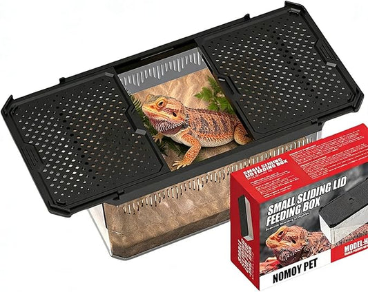 XIGETRAIL Transparent Portable Reptile Terrarium Habitat, Reptile Feeding Box for for Gecko, Tarantula, Scorpion, Spider, Hermit Crab,Frog (12" x 7.7" x 5.1" Black)