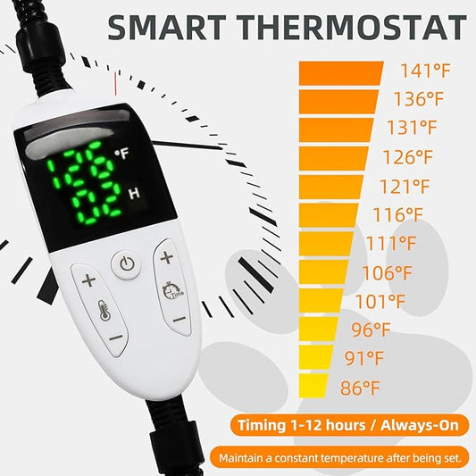 Cat Heating Pad with Smart Thermostat Switch, Heated Puppy Crate Pads with Plush Cover for Small Medium Dogs, 28x18 in with Anti-Bite Cord, Constant on Function, UL&FCC Certification, Indoor Outdoor