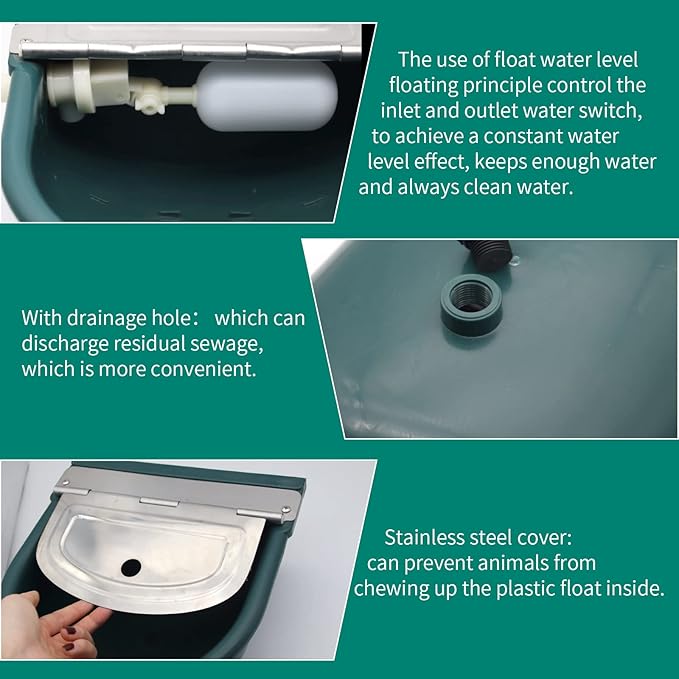 Automatic Water Bowl Plastic Livestock Waterer for Horse Cattle Goat Sheep Dog,Farm Grade Sheep Water Trough Bowl (with Drainage Hole & 39.37 inch Pipe)… (Without 39.37 inch Pipe)