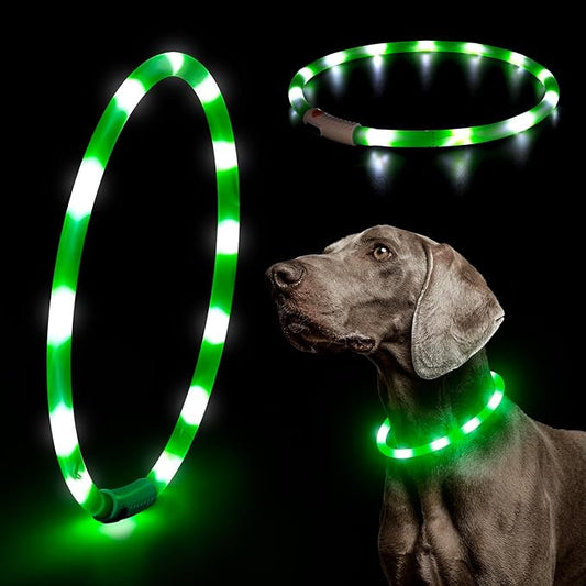 LED Dog Collar - HIGO Light Up Dog Collars Glow in The Dark, USB Rechargeable LED Dog Necklace Light for Your Dogs Walking at Night (Green-Silicone)