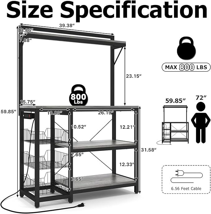 55-70 Gallon Fish Tank Stand,Heavy Duty Metal Large Aquarium Stand with Power Outlets,3 Baskets,2 Storage Shelf, 5-Tier Tank Stand Suitable for Fish Tank,Reptile Tank, Turtle Tank