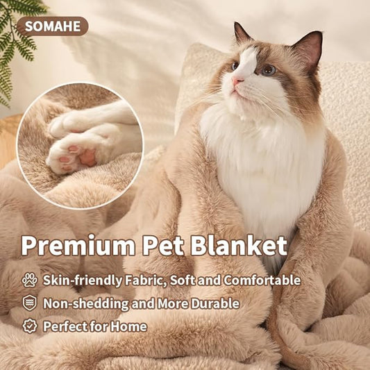 Cat Blankets for Indoor Cats Super Soft Plush Faux Fur Kitten Blankets Machine Washable Reversible Pet Throw Protector for Couch Furniture 21"X 18" Latte Coffee