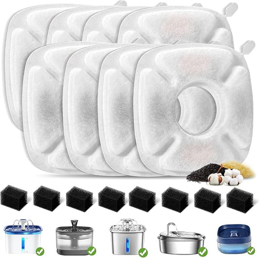 Brand 8 Pack Replacement Filters & 8 Pack Replacement Pre-Filter Sponges for Veken 95oz/2.8L Bellflower Pet Fountain Cat Water Fountain Dog Water Dispenser