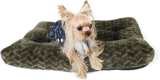 Necesitar Puppy Bed for Small Dogs Washable Ultra Soft Crate Bed for 22 inch Cages with Anti-Slip Cozy Soft Sleeping Pillow Up to 15 lbs Pets,22 x 13 Olive Green