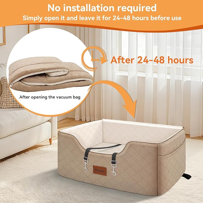 Dog Car Seat for Large-Medium Dogs: Pet Car Seat, Detachable Washable Dog Booster Seat, Pet Travel Bed with Storage Pockets and Dogs Safety Belt (Coffee, Large)