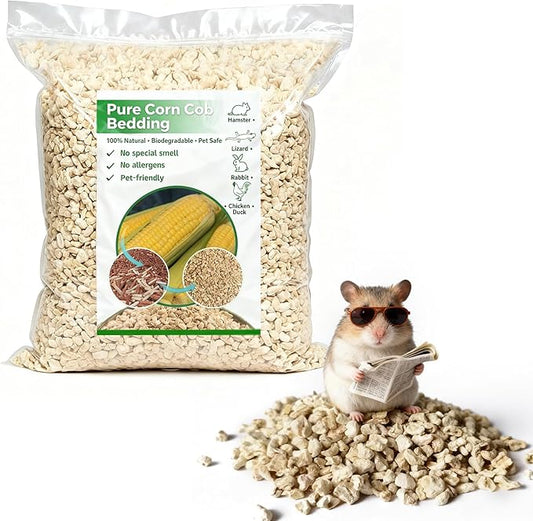 ‌Natural Corn Cob Pet Bedding - 44oz Premium Small Animal Bedding for Hamsters, Birds, Reptiles & More, Absorbent & Odor-Control