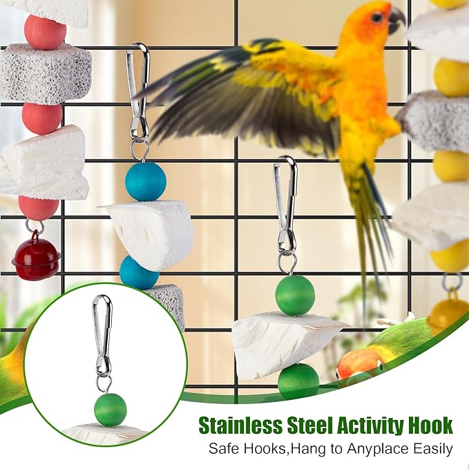 4 Pack Parrot Chewing Toy, Bird Beak Grinding Stone with Bell, Parrot Beak Trimmer Calcium Stone,Bird Cage Accessories for Cockatiels Parakeets Parrot Budgies Rat Hamster Chinchilla Rabbit Bunny