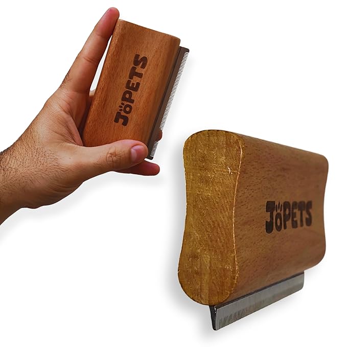 JoPets - Professional Wood Deshedding & Undercoat shedding brush for Dogs, Cats, Horses - Ergonomic Grooming Tool for short & long haired pets - Gentle wooden comb for shedding control - Pet Fur Care