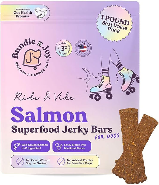 Bundle x Joy Ride & Vibe Salmon Jerky for Dogs - 16 Oz Bag, Natural Superfood - Corn, Poultry, Soy & Grain Free Salmon Dog Treats Made in USA Only
