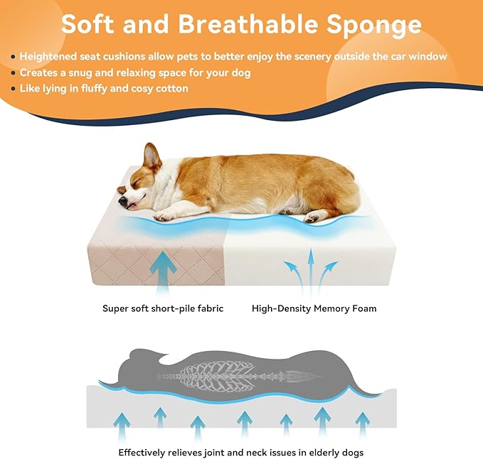 Dog Car Seat for Large-Medium Dogs: Pet Car Seat, Detachable Washable Dog Booster Seat, Pet Travel Bed with Storage Pockets and Dogs Safety Belt (Coffee, Large)