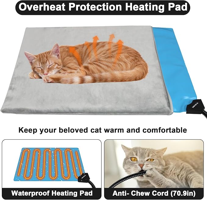 Dahivs Heated Cat House for Outside, High Insulated Heated Outdoor Cat Shelter 100% Weatherproof with Escape Door, Elevated Outdoor Cat House with Heater for Feral Stray Barn Cat Kitty 17.7"x17"x17.5"
