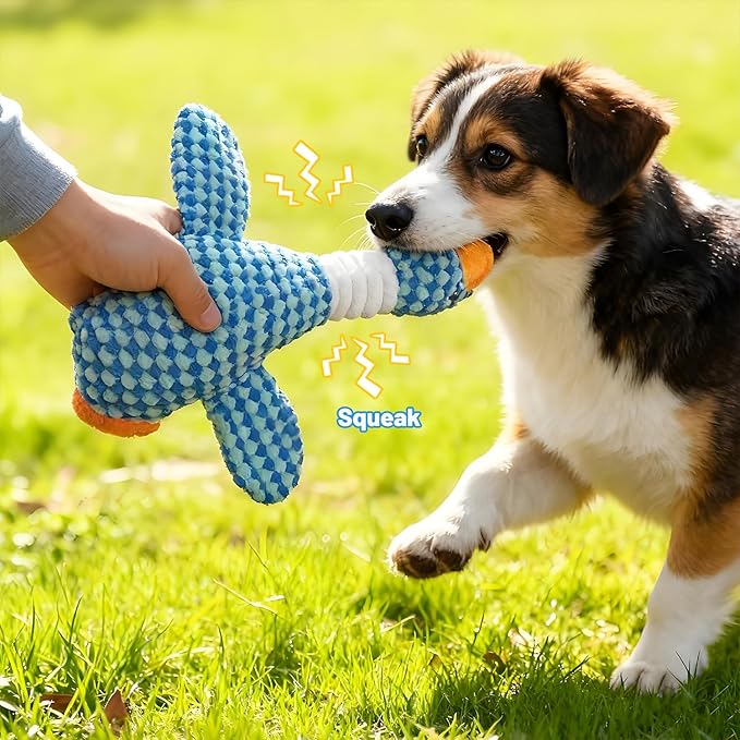 2PC Dog Toy Set Yellow Duck & Blue Goose with Squeakers, Durable Chew-Resistant Plush for Teething Puppies and Indoor Cats - Interactive Play & Anxiety Relief for Pets-Not for Children
