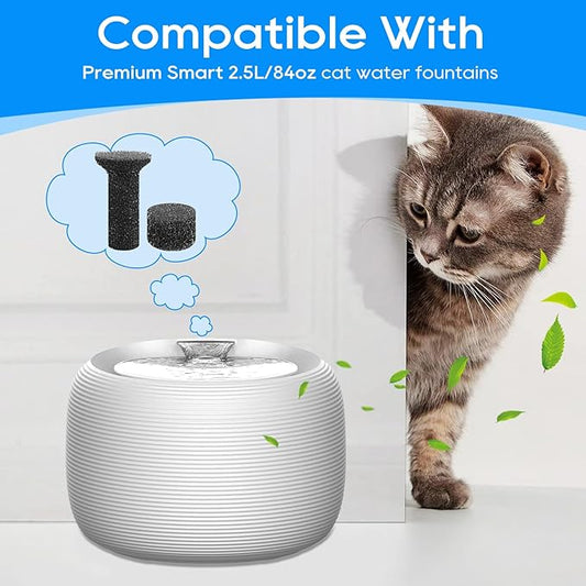 Premium Fountain Replacement Foam Filters/Sponge Mufflers - 6 Sets (Compatible with Premium Smart 2.5L/84oz Cat Pet Dog Water Fountain for Drinking)