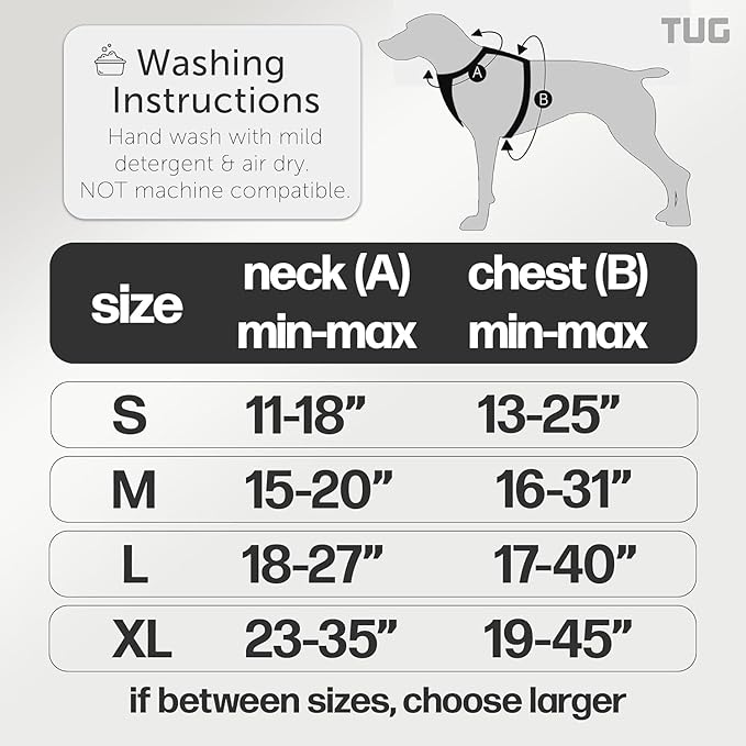 TUG Dog Harness with 2 Leash Connection Points | Adjustable, Padded, Lightweight | Handle on Back | No-Pull Front Clip (Medium, Black)