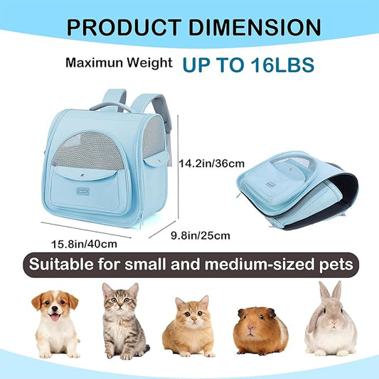 Cat Carrier Backpack,Large Space Animal Carrier Backpacks for Small Dogs Kitten and Medium Cats, Comfort & Safety,Design Reduces Pressure for Travel Outdoor and Vet Visits (Blue)