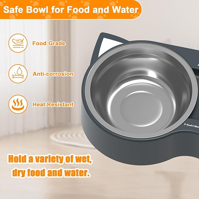 Fuliuna Heated Cat Bowl, Outdoor Heated Pet Bowl with Double Stainless Steel Bowl 23 OZ, Water Food Bowls for Cat Pet, Thermal Pet Bowl Provide Drinkable Water and Hot Food in Winter
