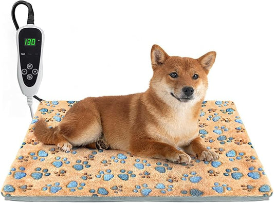 GOLOPET Dog Heating Pad 28×18 in Waterproof PVC Pet Heating Pad, Adjustable Thermostat+Constant On Function, Metal Protective Tube Comes with a Plush Cotton Sleeve，Whelping Box-Apricot