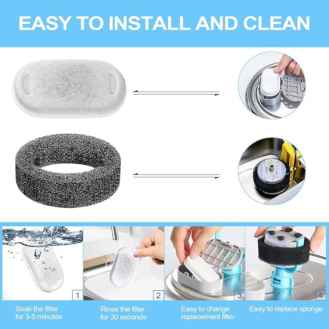 Cat Water Fountain Filter for Stainless Steel 108oz/3.2L& 67oz/2L Automatic Pet Water Dispenser Fountian Replacement Filter with Sponges, white-16
