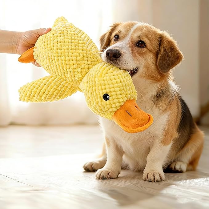 2PC Dog Toy Set Yellow Duck & Blue Goose with Squeakers, Durable Chew-Resistant Plush for Teething Puppies and Indoor Cats - Interactive Play & Anxiety Relief for Pets-Not for Children