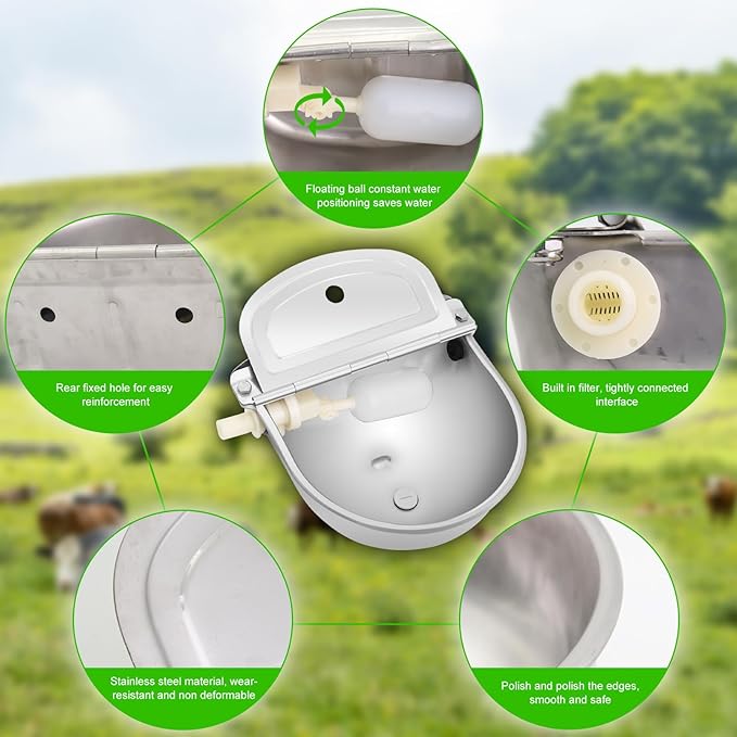 Automatic Animal Drinking Water Bowl with Float Valve,Stainless Steel Automatic Livestock Water Bowl for Horse,Cattle,Goat (with Drainage Hole,with Pipe & Screws)