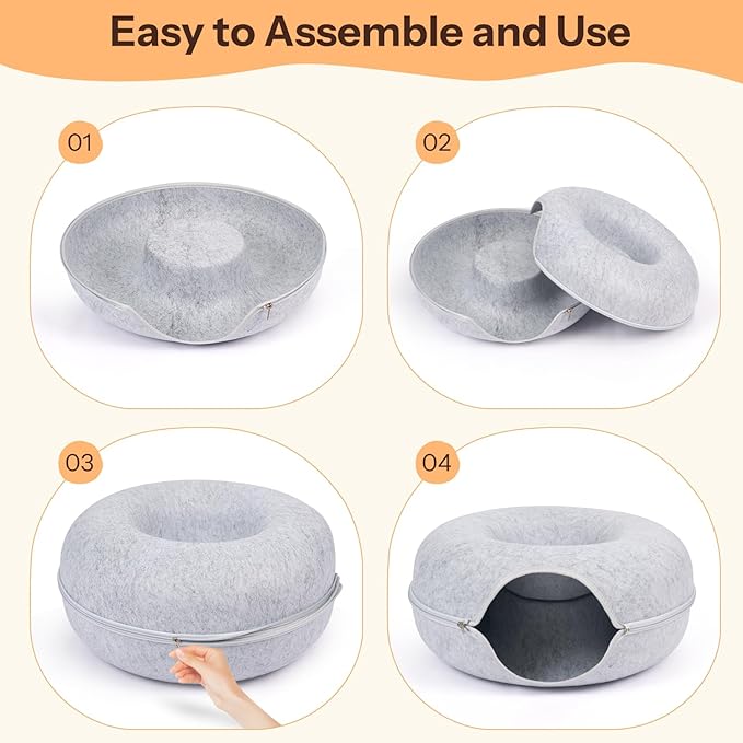 Peekaboo Cat Cave Bed for Indoor Cats, Scratch-Resistant Cat Donut Tunnel for Multiple & Large Cats, Detachable Round Cat Hideaway for Playing, Sleeping and Hiding, Up to 30-45 lbs