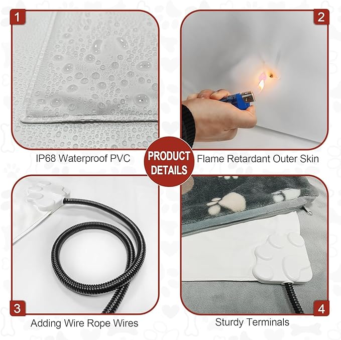 GOLOPET Large Dog Heating Pad 36x24 in with Smart Thermostat Switch and Power Line Protection Tube,Obtained MET and UL Dual Certification,Waterproof Pet Heating Pad for Dogs,with Plush Fabric Cover