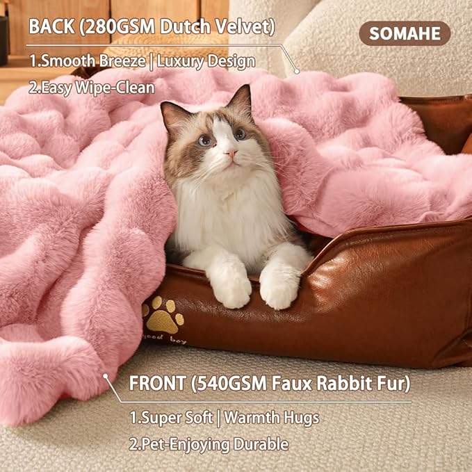 Dog Blanket Ultra Soft Fuzzy Faux Fur Cat Blankets for Indoor Cats Ultra Soft Plush Faux Fur Machine Washable Reversible Pet Throw Protector for Couch Furniture 28"X 22" Peach Pink