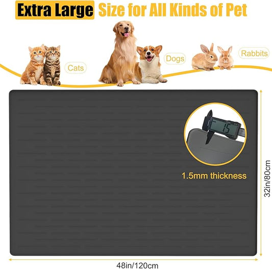 1.5MM Super Thick Dog Food Mat, 48"x32" Silicone Dog and Cat Mats for Food and Water Bowls, Waterproof Pet Feeding Mat for Contain Spills Protects Floors, Multiple Colors & Sizes for Pets, Brown