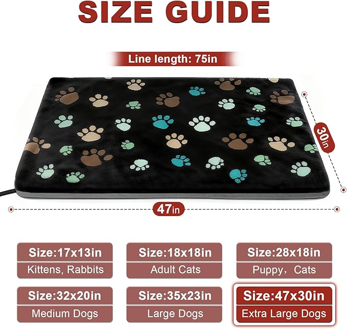 GOLOPET Extra Large Dog Heating Pad 47x30 in with Smart Thermostat Switch and Power Line Protection Tube,Obtained MET and UL Dual Certification,Waterproof Pet Heating Pad for Dogs-Black