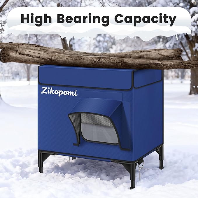 Zikopomi Heated Cat House for Outside with Elevated Base Outdoor Cat House with 2 Safe Escape Doors Cat-Attracting Eave Design Feral Stray Shelter Weatherproof in Winter Garage Yard Porch