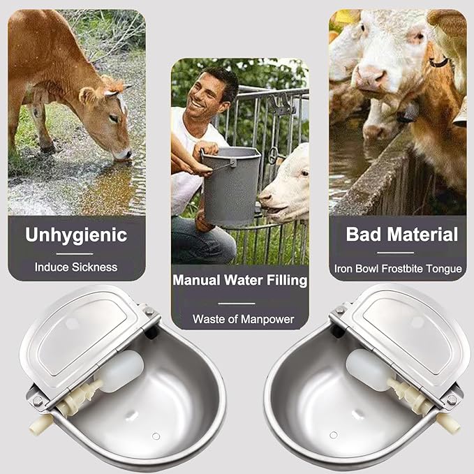 Automatic Dog Water Bowl Dispenser with Float Valve, 304 Stainless Steel Livestock Water Dispenser for Dog Horse Goat Pig Cow Livestock Water Bowl Kit Automatic Horse Waterer Bowl with Pipe Hose