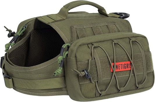 ONETIGRIS Dog Backpack for Hiking Nylon Dog Harness Backpack with Side Pockets for Large Dog with 17"-23.5" Neck Girth and 25"-31" Chest Girth (Green, Medium)