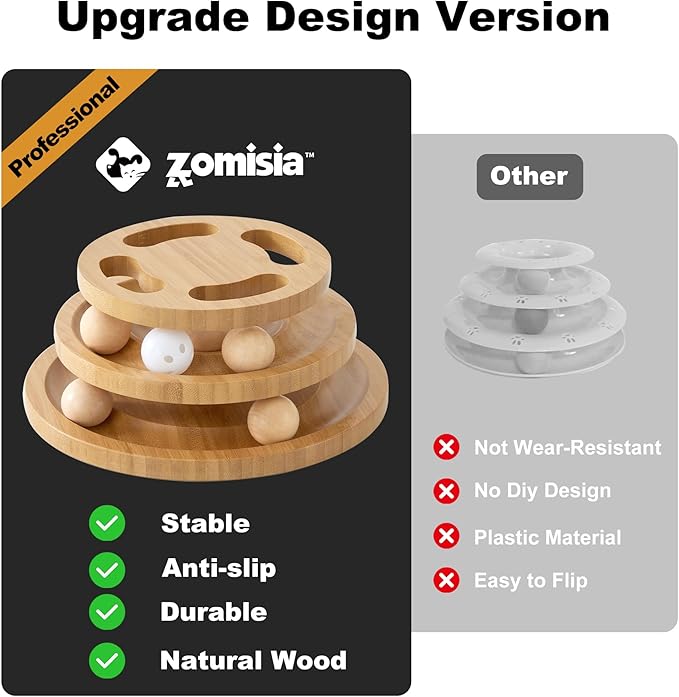 ZOMISIA Cat Ball Track Toy with Puzzle Top, Wooden Cat Toys for Indoor Cats with Spinning Balls, Interactive Large Cat Ball Tower for Kitten Kitty Exercise Mental Physical