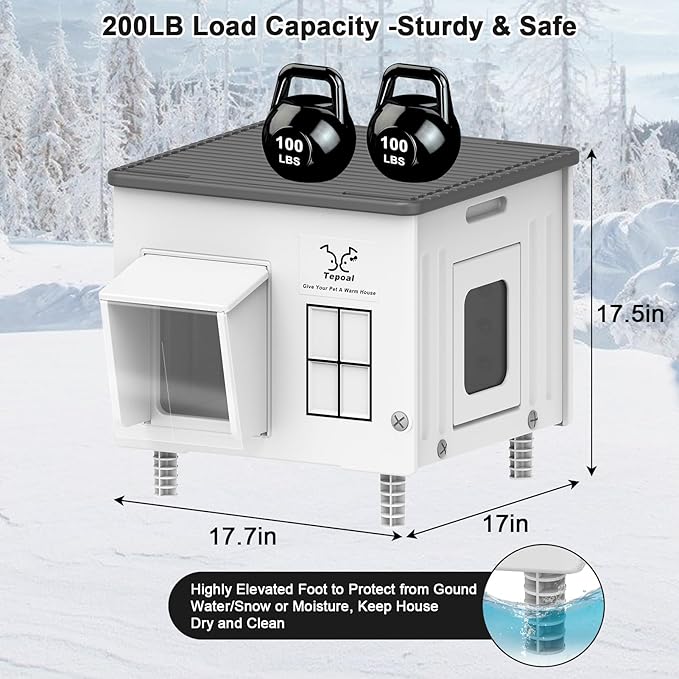 Dahivs Heated Cat House for Outside, High Insulated Heated Outdoor Cat Shelter 100% Weatherproof with Escape Door, Elevated Outdoor Cat House with Heater for Feral Stray Barn Cat Kitty 17.7"x17"x17.5"