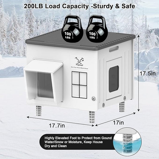 Dahivs Heated Cat House for Outside, High Insulated Heated Outdoor Cat Shelter 100% Weatherproof with Escape Door, Elevated Outdoor Cat House with Heater for Feral Stray Barn Cat Kitty 17.7"x17"x17.5"