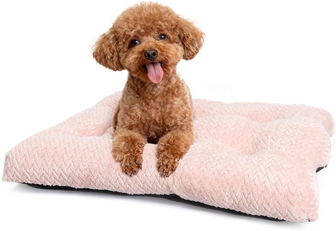 Washable Dog Crate Pad for Small Dogs, Anti-Slip Puppy Kennel Dog Bed for Crate,Flat Soft Fleece Pink Pet Mat 24" x 18"