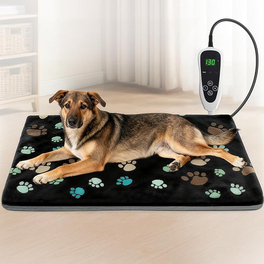 GOLOPET Dog Heating Pad 32x20in with Smart Thermostat Switch and Power Line Protection Tube,Obtained MET and UL Dual Certification,Waterproof Pet Heating Pad for Dogs with Plush Fabric Cover-Black