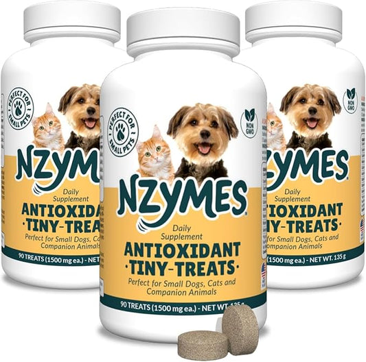 Nzymes® Antioxidant Tiny Treats - for Dogs Joints, HIPS, Paralysis, Skin, Coat, Hair Loss, Aging, Digestion, Seizures - Dog Treats for Small Dogs - 270 Treats - Made in The USA