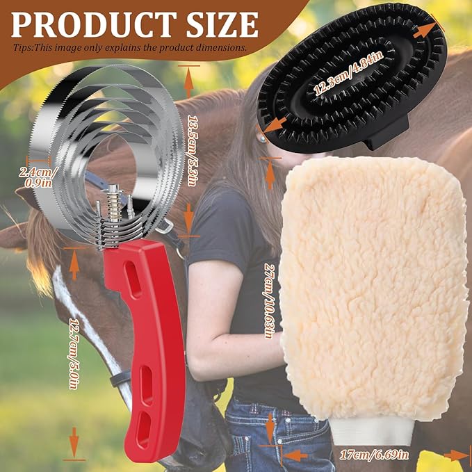 Curry Comb Kit, 6 Ring Curry Comb & Rubber Brush, Curry Comb Kit for Grooming Horses, Dogs, Goats, Cattle, Cow, Donkey Supplies