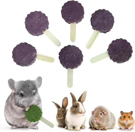 YKD Natural Timothy Hay Cookie Sticks Chew Toys for Teeth, Rotating Aluminum Alloy Chinchilla Cage Toys, Bunny Chew Treats for Rabbits, Guinea Pigs, Chinchillas (Purple - Purple Sweet Potato)
