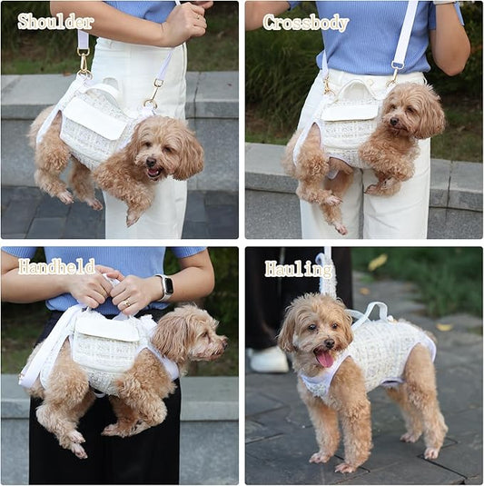 Dog Lift Harness Backpack for Small Dogs, Adjustable Straps Dog Sling Carrier for Hiking, Travel, Outdoor – White Medium