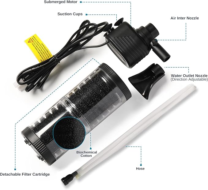 XpertMatic 15W Aquarium Filter 2 Stages 238 GPH (900L/h) for Up to 70 Gallon Fish Tank, Submersible Internal Tank Filter and Water Pump, Power Filter for Fish Tank, Aquarium, Pond, SainSmart