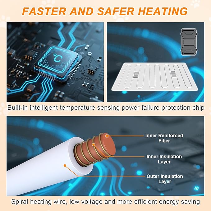 GOLOPET Cat Heating Pad, 16 in Round Heated Bed Smart Thermostatic Switch, Add Wire Rope Cat Carpet Puppy Whelping Supplies, Comes with a Plush Cloth Cover - Apricot