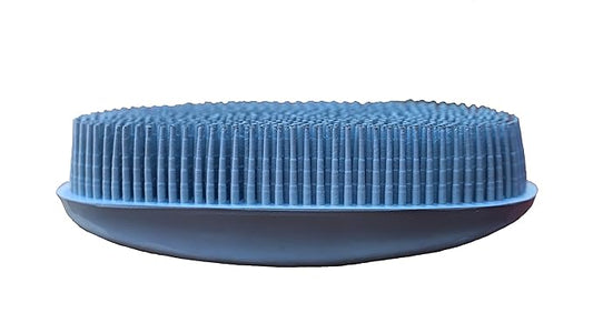 Grewal Equestrian Oval Face Grooming & Bathing Curry Brush for Horses, Dogs, Cats, & Other Pets - Very Soft Bristles (Pacific Blue)
