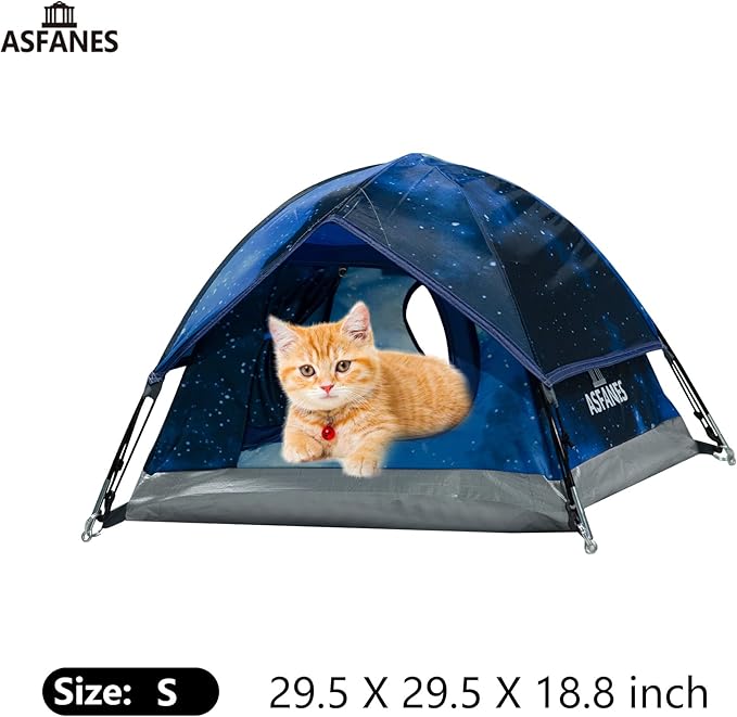 ASFANES Outdoor Waterproof Pet Camping Tent, Cave Bed for Indoor Cats and Small Dogs, Portable Cat House Dog House, 21.6x21.6x14.9'', Navy Blue, S.