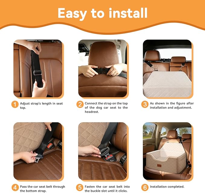 Dog Car Seat for Large-Medium Dogs: Pet Car Seat, Detachable Washable Dog Booster Seat, Pet Travel Bed with Storage Pockets and Dogs Safety Belt (Coffee, Large)