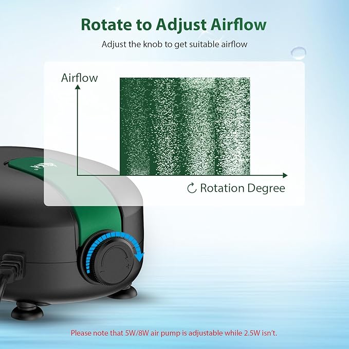 AQQA Air Pump for Aquarium Aerator 2 Outlets Fish Tank Air Pump Ultra-Quiet Adjustable Oxygen Bubblers with Air Stone Tubes Check Valves for Hydroponic Fish Tanks (5W for Up to 100 Gal Tank)